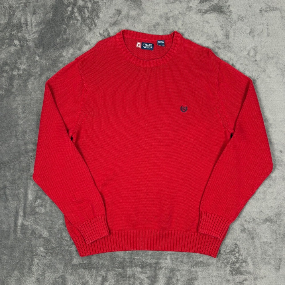 Vintage Chaps Mens XXL Red Cotton Knit Crewneck Pullover Sweater Long‎ Sleeve